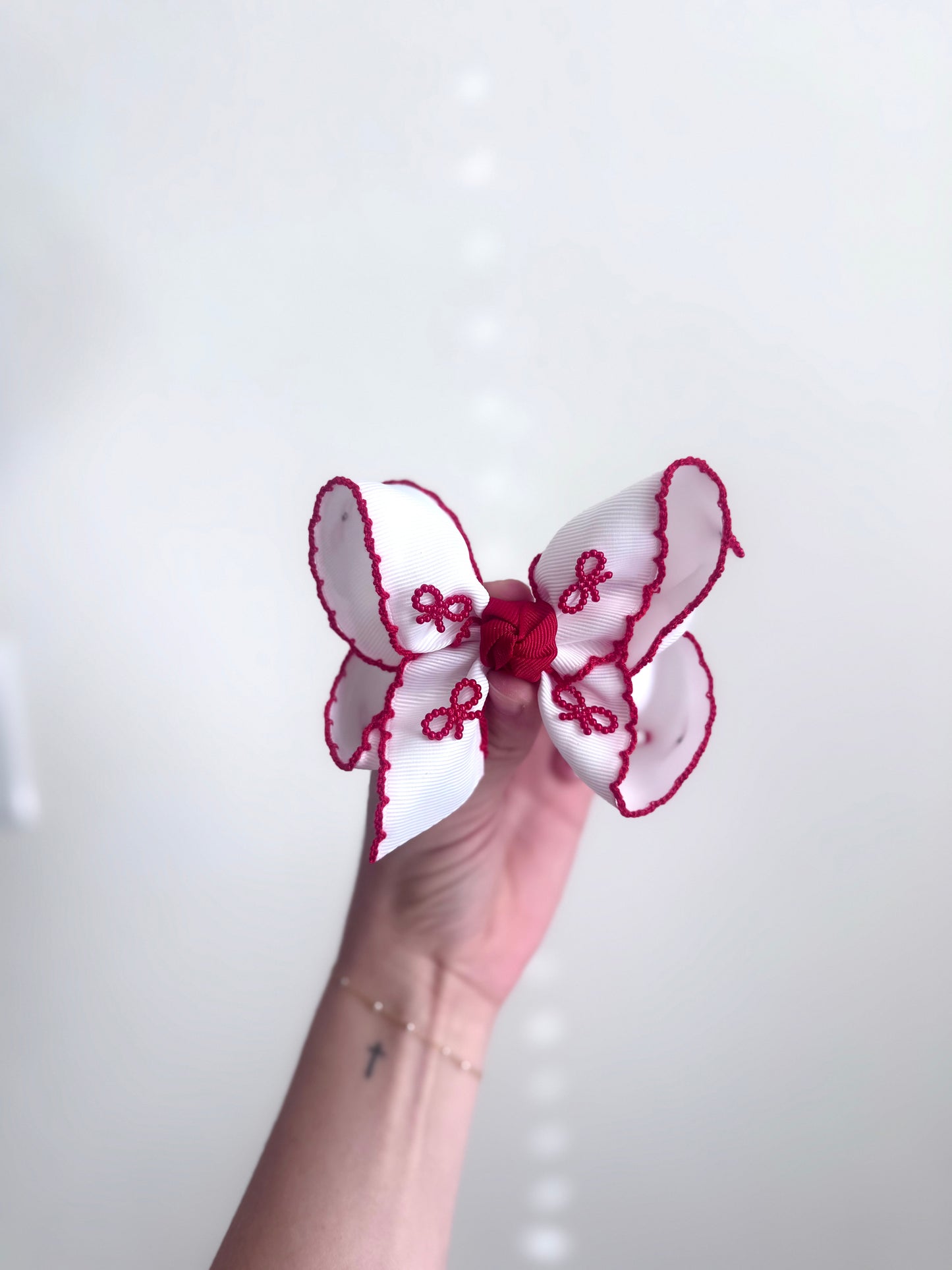 Pearl Embellished Moon stitch Bow