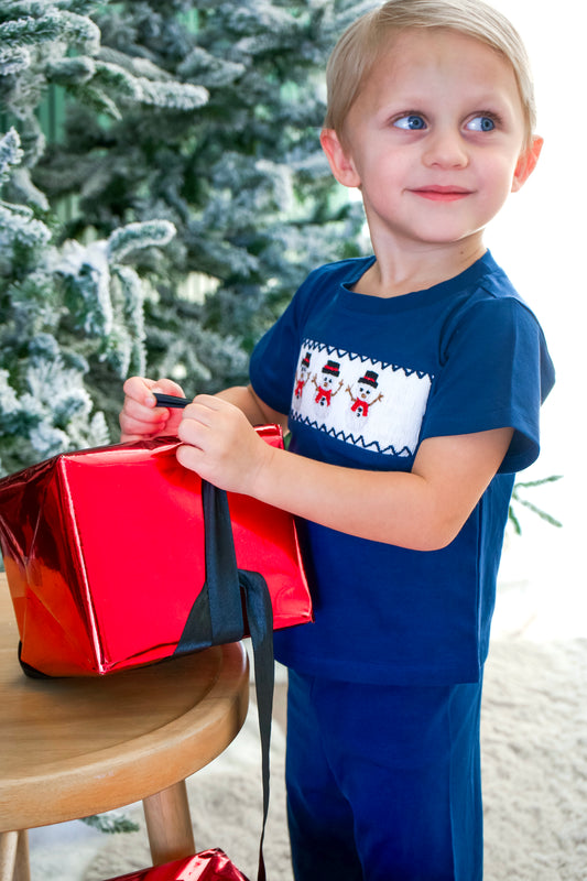 Hand Smocked Snowman Set