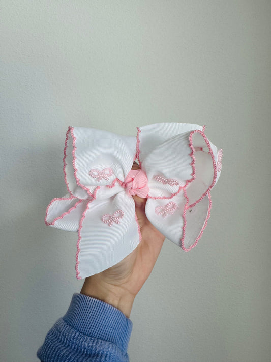 Pink Moon-stitch Pearl Bow